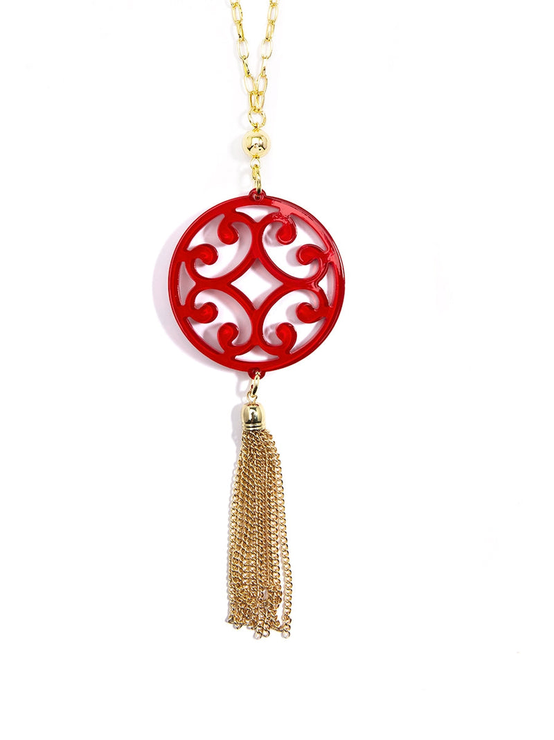 Circle Scroll Tassel Necklace