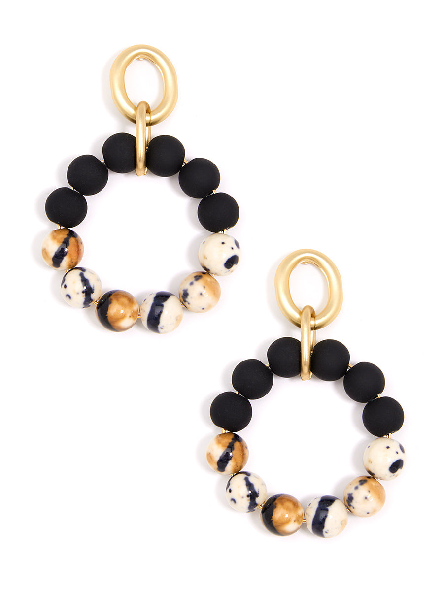 Marbled Beaded Drop Hoop Earring