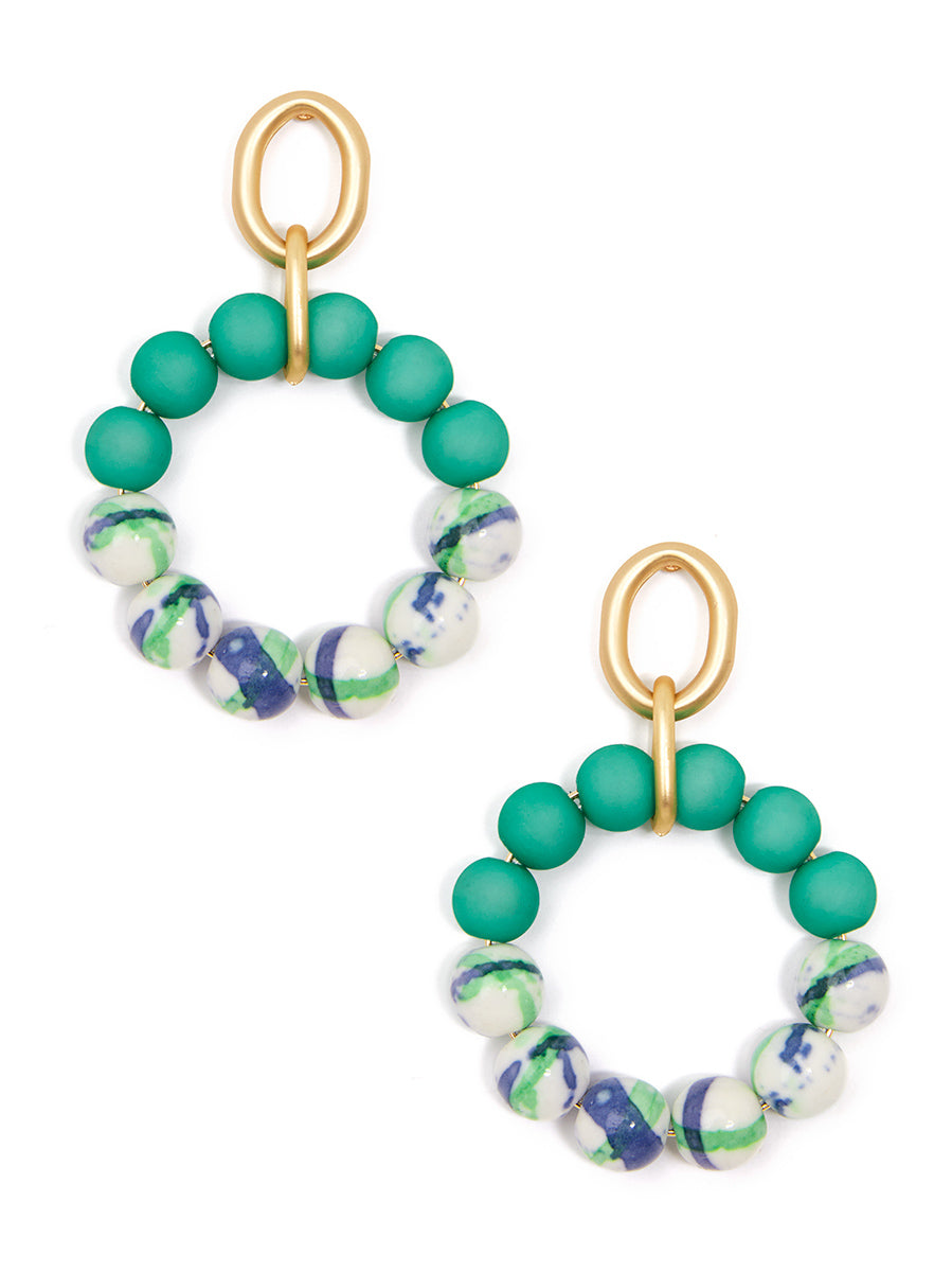 Marbled Beaded Drop Hoop Earring