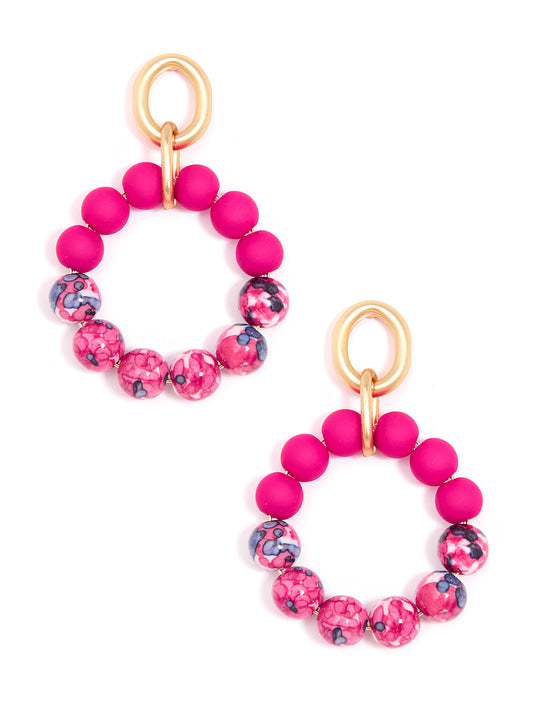 Marbled Beaded Drop Hoop Earring