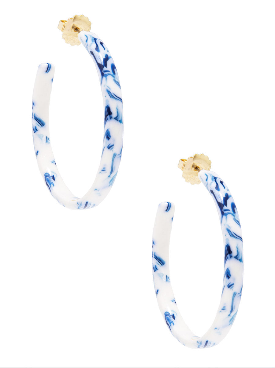 Blue Marbled Hoop Earring