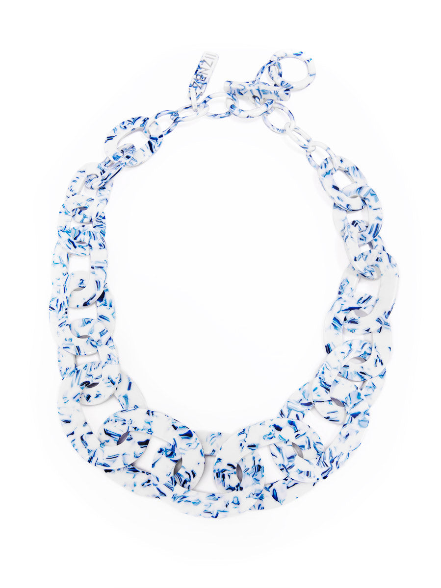 Blue Marbled Link Collar Necklace