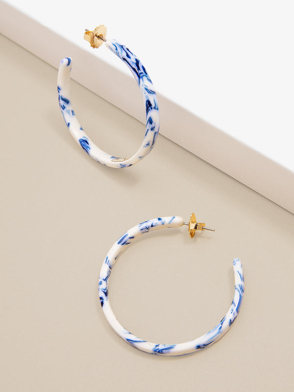 Blue Marbled Hoop Earring