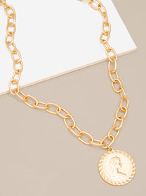 Coin Pendant And Chain Collar Necklace