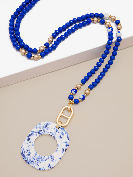 Blue Marbled Acetate Pendant Necklace